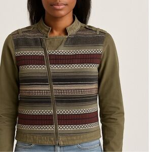 American Eagle Canvas Aztec Tribal Southwestern Jacket Green L Utility Military